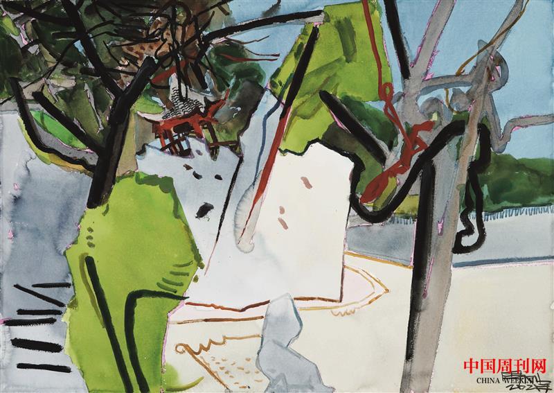 2021年周剛水彩畫(huà)——《春意綺園》尺寸75x105cm，2021年.jpg